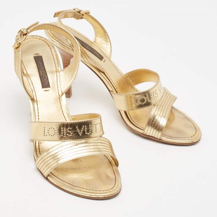 Pre Owned Louis Vuitton Metallic Gold Leather Slingback Sandals Size 36