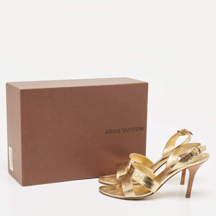 Pre Owned Louis Vuitton Metallic Gold Leather Slingback Sandals Size 36