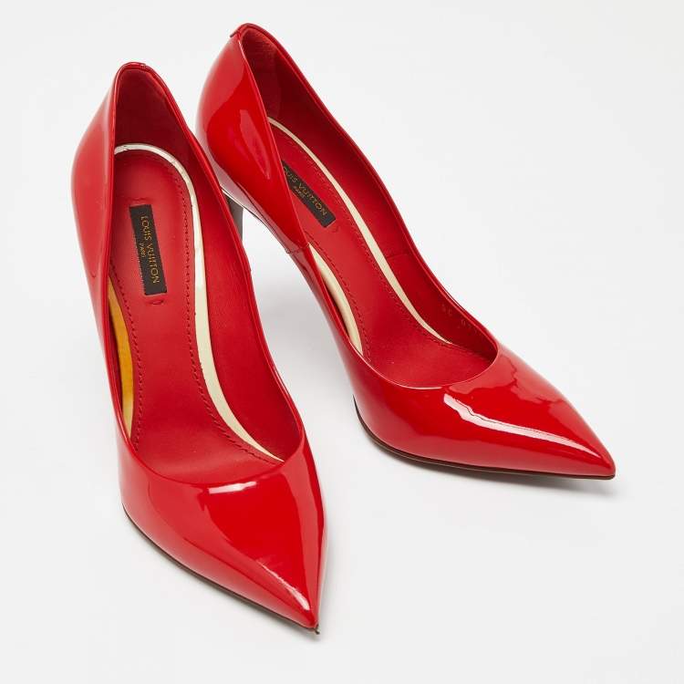 Pre Owned Louis Vuitton Red Patent Leather Eyeline Pumps Size 40