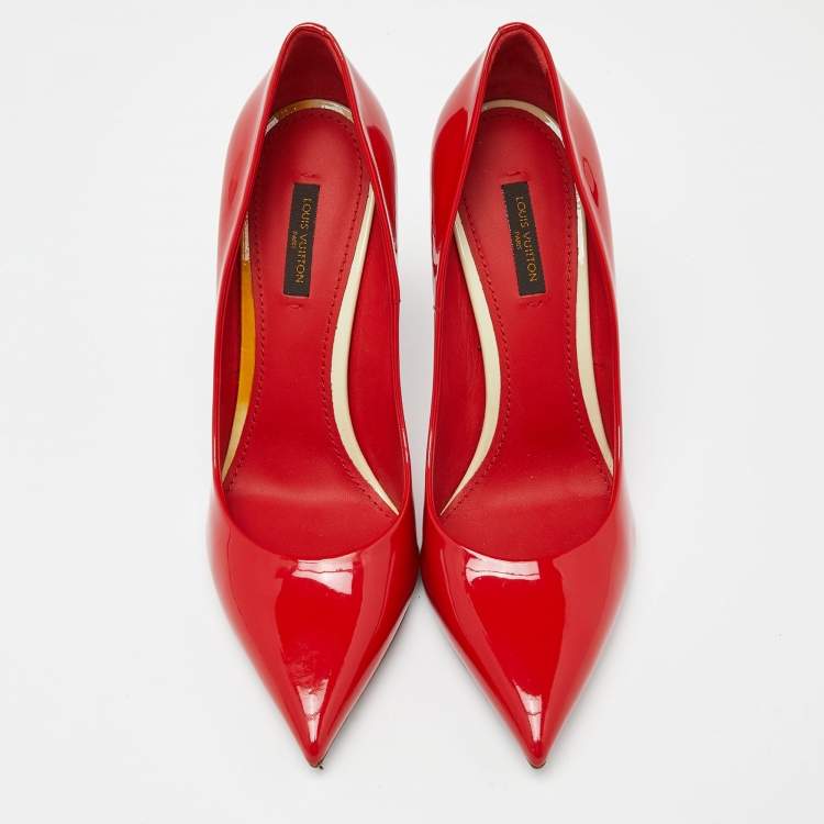 Pre Owned Louis Vuitton Red Patent Leather Eyeline Pumps Size 40