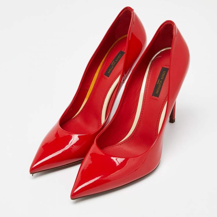 Pre Owned Louis Vuitton Red Patent Leather Eyeline Pumps Size 40