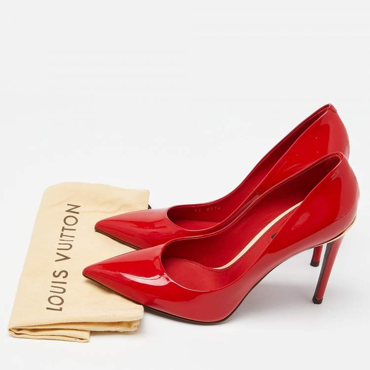 Pre Owned Louis Vuitton Red Patent Leather Eyeline Pumps Size 40