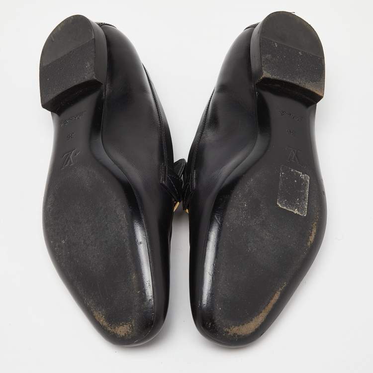 Pre Owned Louis Vuitton Black Leather Upper Case Loafers Size 36