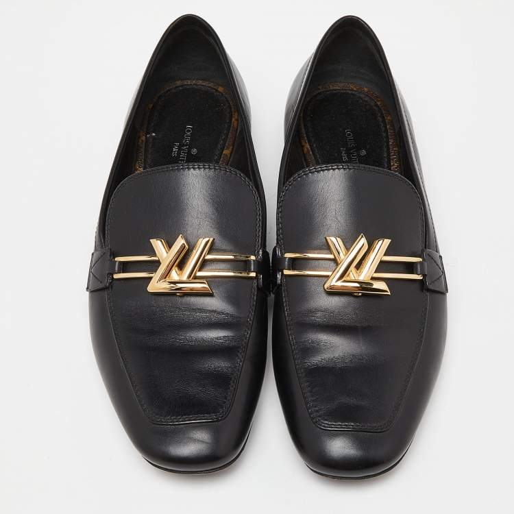 Pre Owned Louis Vuitton Black Leather Upper Case Loafers Size 36