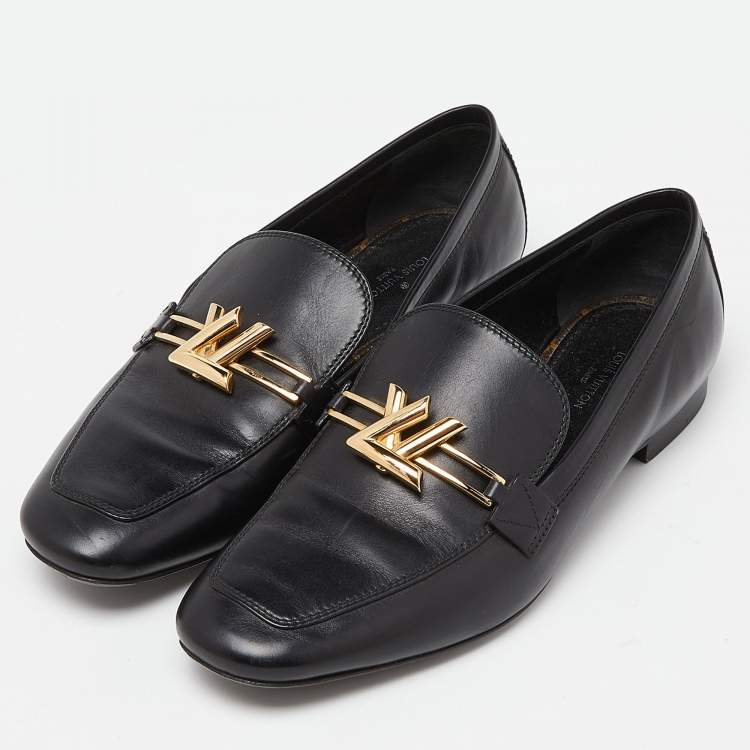 Pre Owned Louis Vuitton Black Leather Upper Case Loafers Size 36