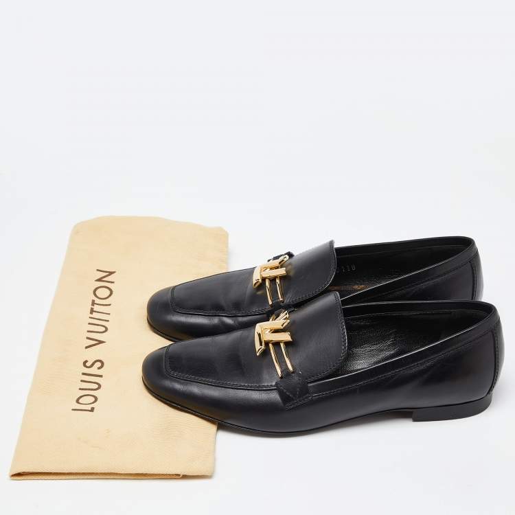 Pre Owned Louis Vuitton Black Leather Upper Case Loafers Size 36