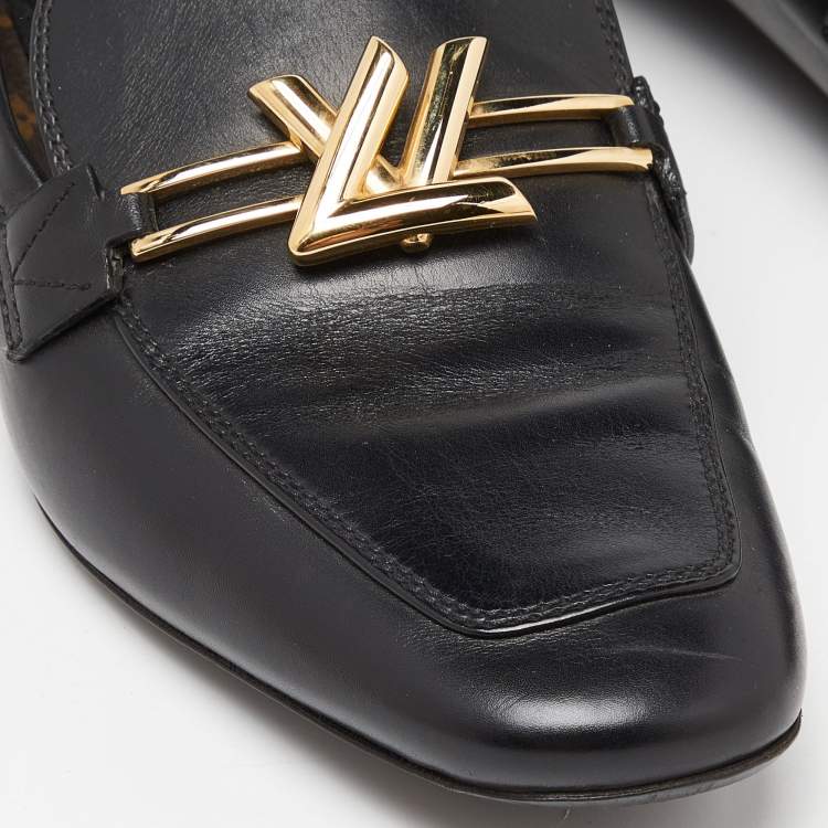 Pre Owned Louis Vuitton Black Leather Upper Case Loafers Size 36
