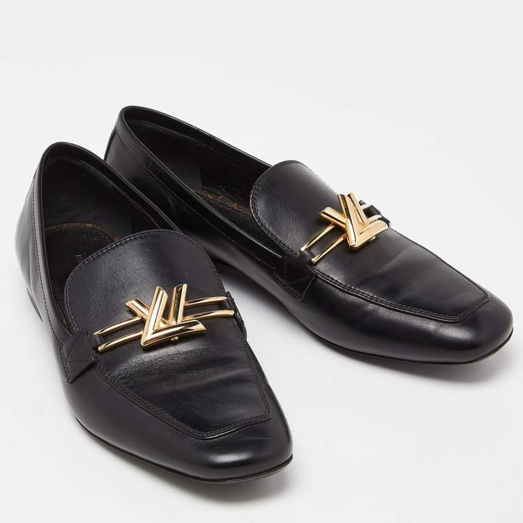 Pre Owned Louis Vuitton Black Leather Upper Case Loafers Size 36