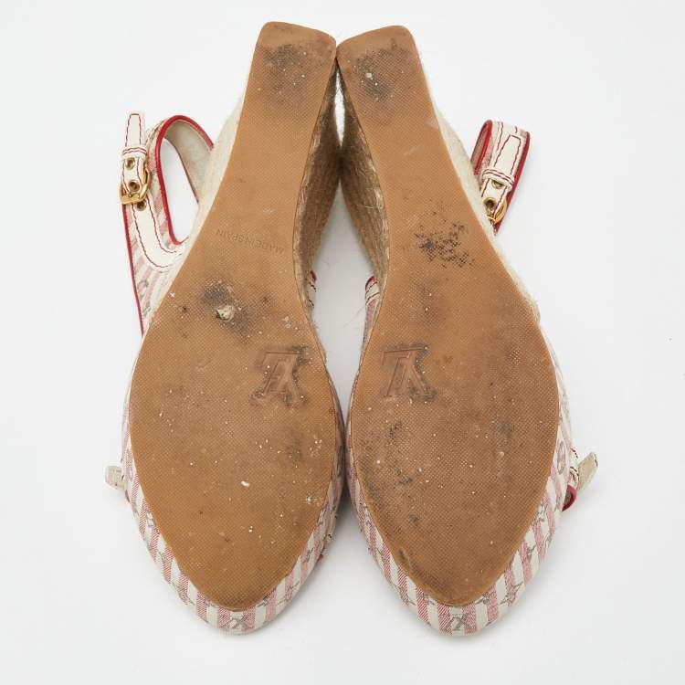 Pre Owned Louis Vuitton White/Red Canvas Wedge Sandals Size 40