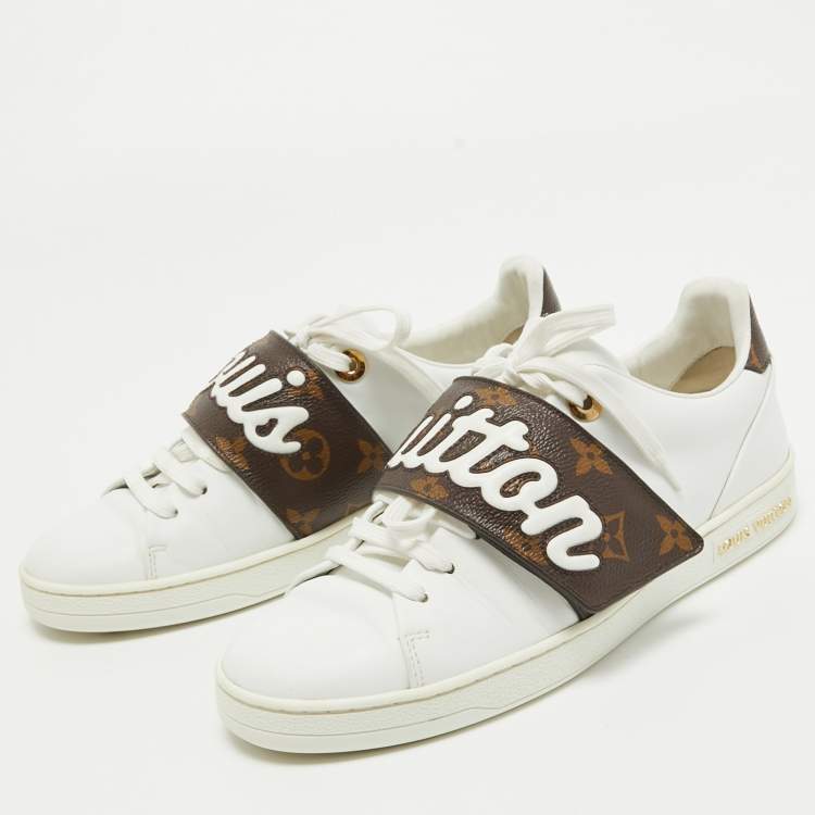Pre Owned Louis Vuitton White/Brown Monogram Canvas and Leather Low Top Sneakers Size 35.5