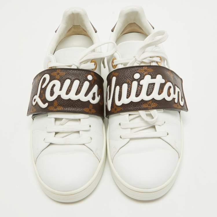Pre Owned Louis Vuitton White/Brown Monogram Canvas and Leather Low Top Sneakers Size 35.5