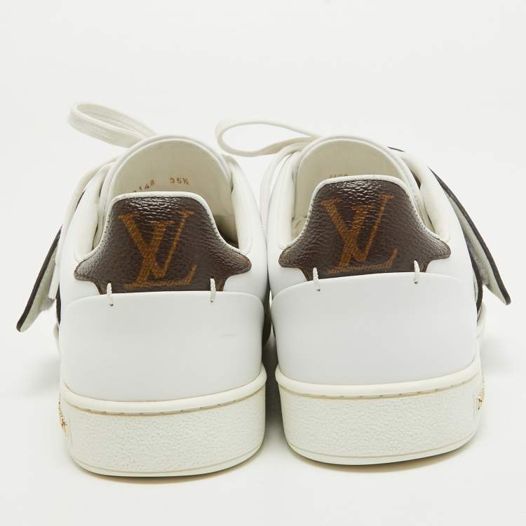 Pre Owned Louis Vuitton White/Brown Monogram Canvas and Leather Low Top Sneakers Size 35.5