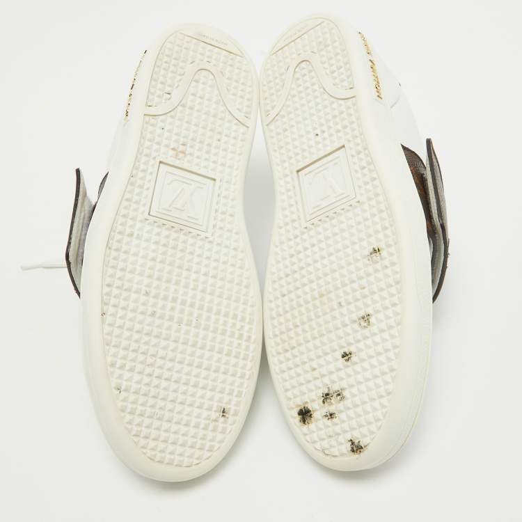 Pre Owned Louis Vuitton White/Brown Monogram Canvas and Leather Low Top Sneakers Size 35.5