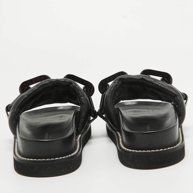 مملوكة مسبقًا Louis Vuitton Black Monogram Embossed Leather LV Sunset Slides Size 37