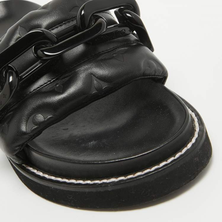 مملوكة مسبقًا Louis Vuitton Black Monogram Embossed Leather LV Sunset Slides Size 37