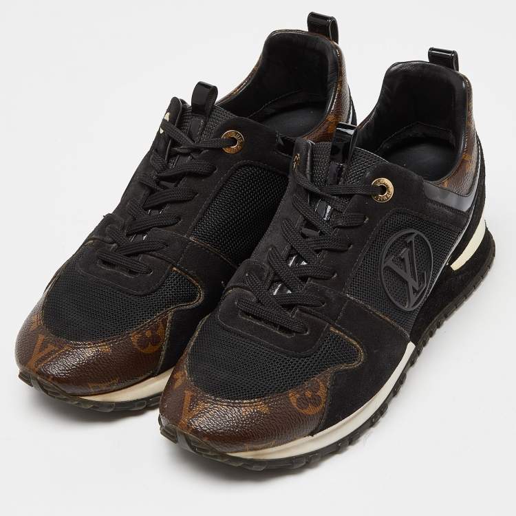 Pre Owned Louis Vuitton Brown Monogram Canvas and Suede Run Away Sneakers Size 39