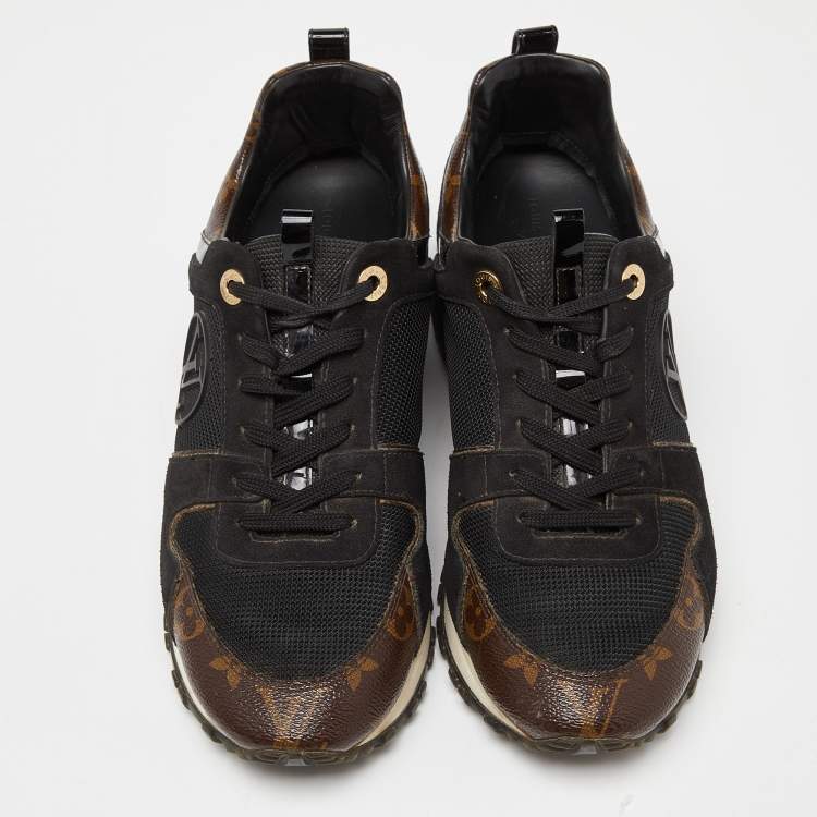 Pre Owned Louis Vuitton Brown Monogram Canvas and Suede Run Away Sneakers Size 39