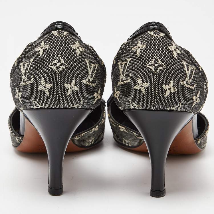 Pre Owned Louis Vuitton Black Monogram Canvas and Leather Cap Toe Pumps Size 37.5 