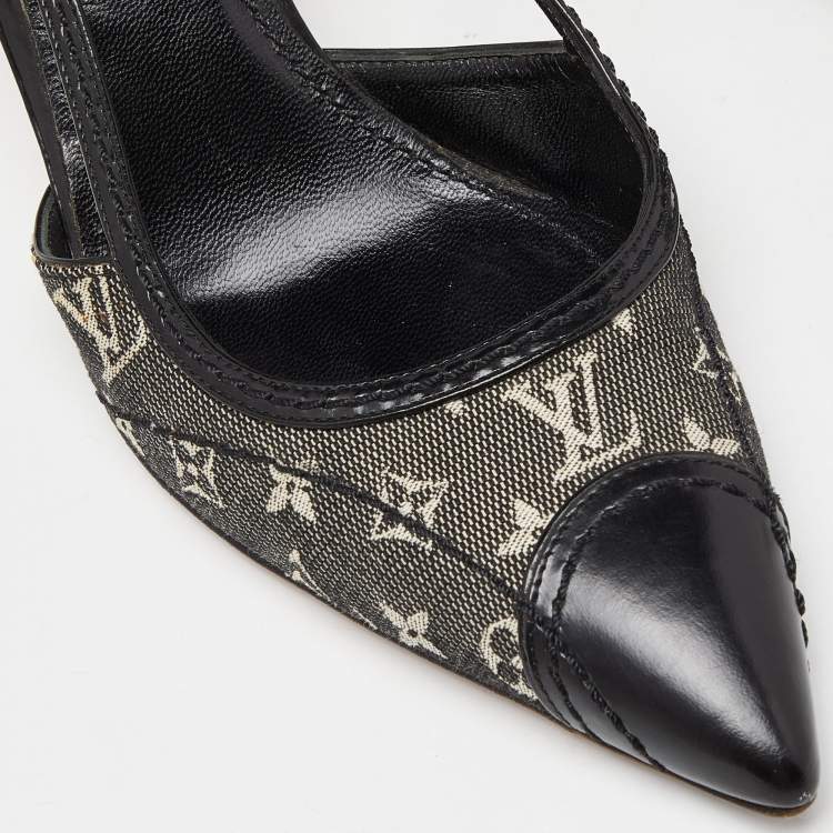 Pre Owned Louis Vuitton Black Monogram Canvas and Leather Cap Toe Pumps Size 37.5 