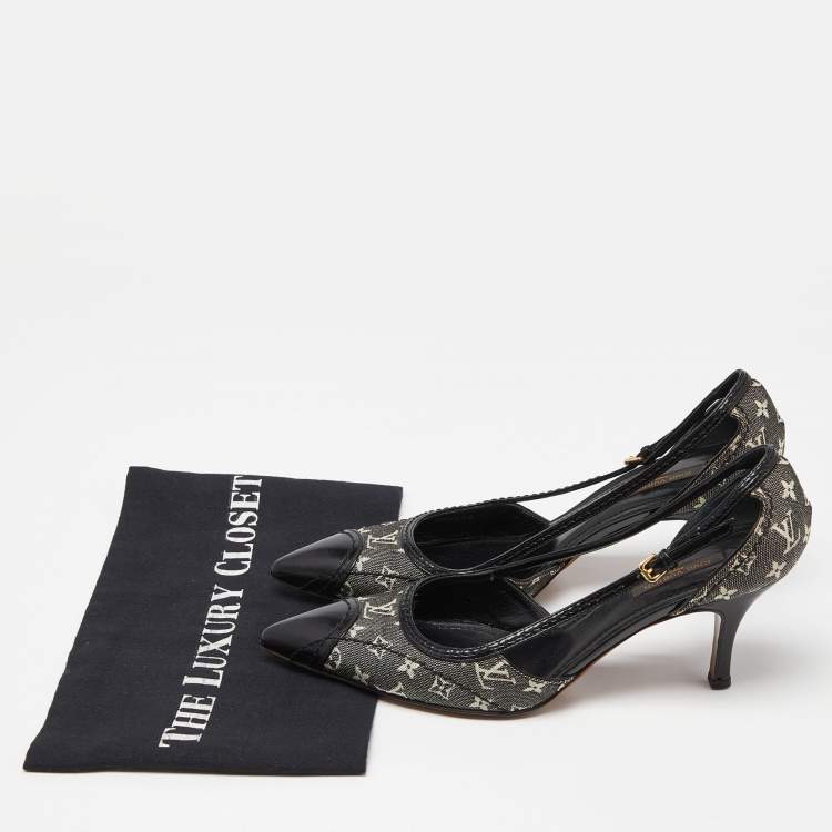 Pre Owned Louis Vuitton Black Monogram Canvas and Leather Cap Toe Pumps Size 37.5 