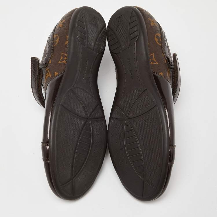 Pre Owned Louis Vuitton Brown Monogram Canvas and Patent Leather Gloe Trotter Sneakers Size 39