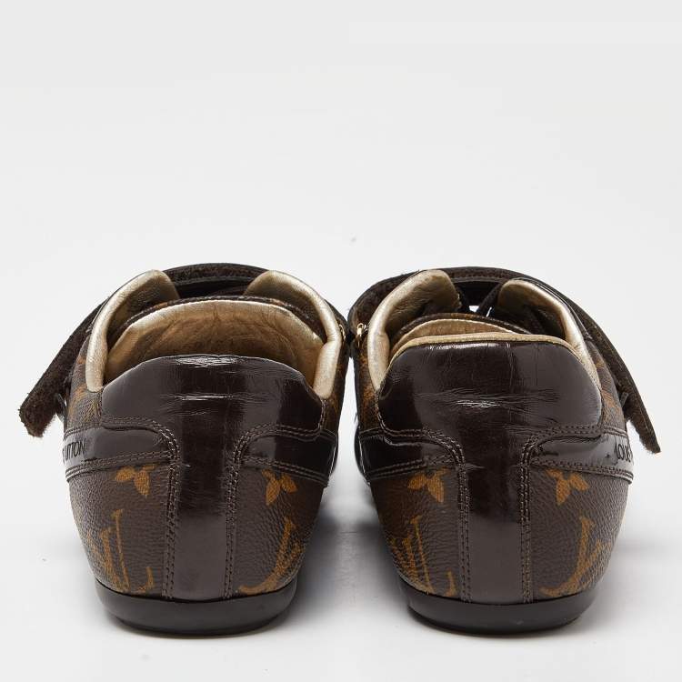 Pre Owned Louis Vuitton Brown Monogram Canvas and Patent Leather Gloe Trotter Sneakers Size 39