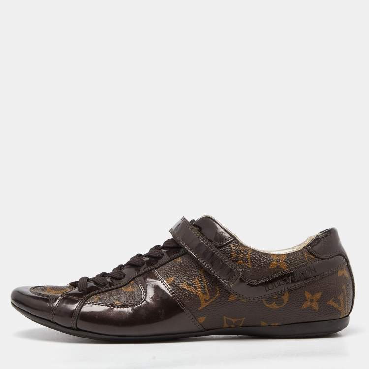 Pre Owned Louis Vuitton Brown Monogram Canvas and Patent Leather Gloe Trotter Sneakers Size 39