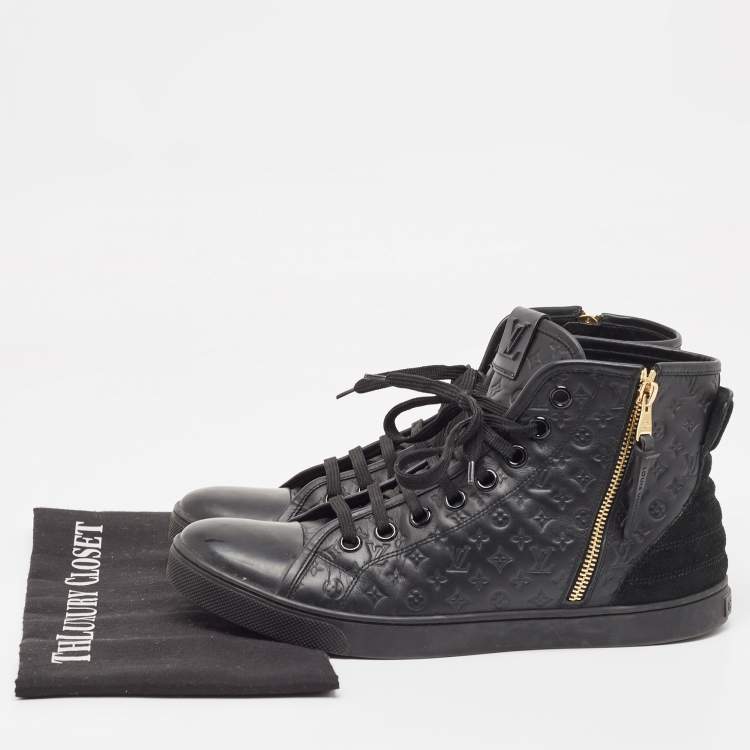 Pre Owned Louis Vuitton Black Leather and Suede Punchy Sneakers Size 40