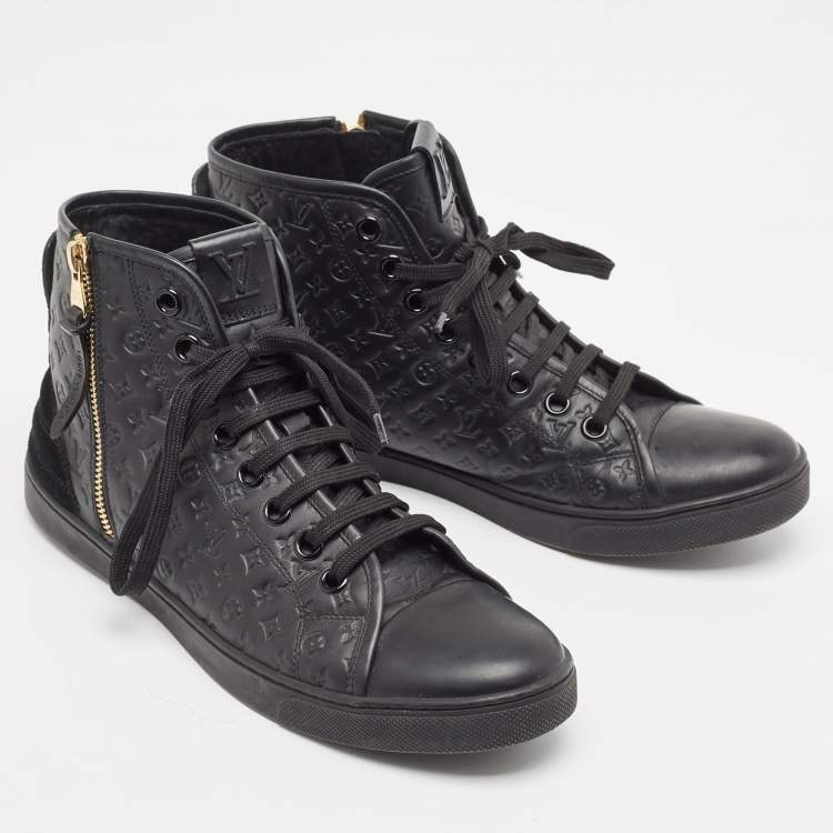 Pre Owned Louis Vuitton Black Leather and Suede Punchy Sneakers Size 40
