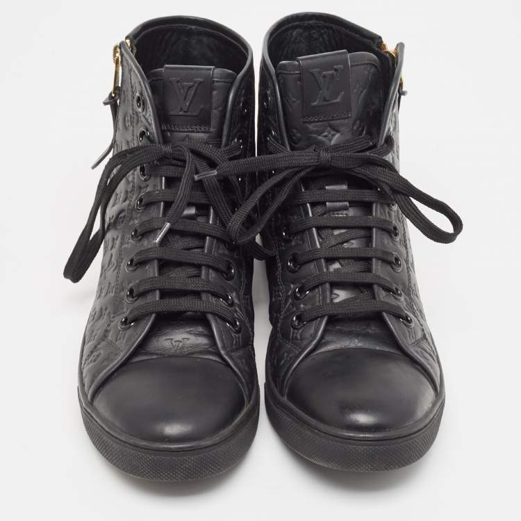 Pre Owned Louis Vuitton Black Leather and Suede Punchy Sneakers Size 40