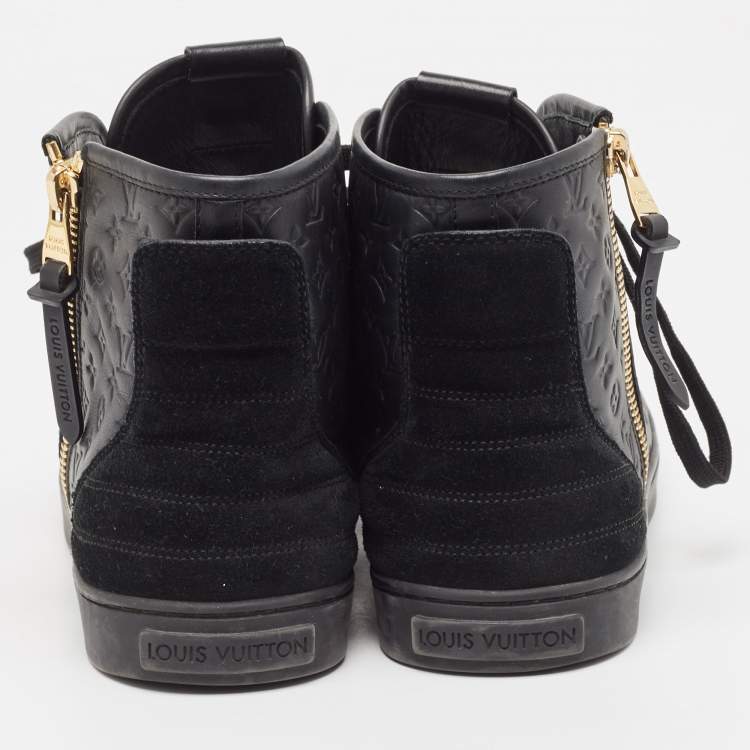 Pre Owned Louis Vuitton Black Leather and Suede Punchy Sneakers Size 40