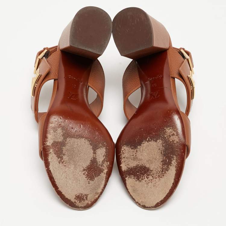 Pre Owned Louis Vuitton Brown Leather Horizon Slingback Sandals Size 40