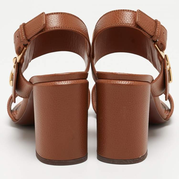 Pre Owned Louis Vuitton Brown Leather Horizon Slingback Sandals Size 40