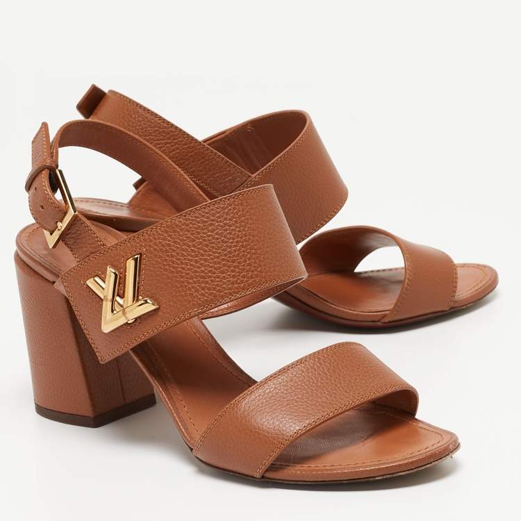Pre Owned Louis Vuitton Brown Leather Horizon Slingback Sandals Size 40