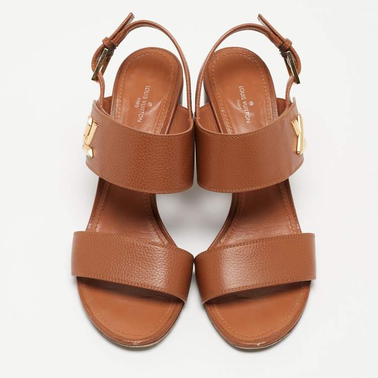 Pre Owned Louis Vuitton Brown Leather Horizon Slingback Sandals Size 40