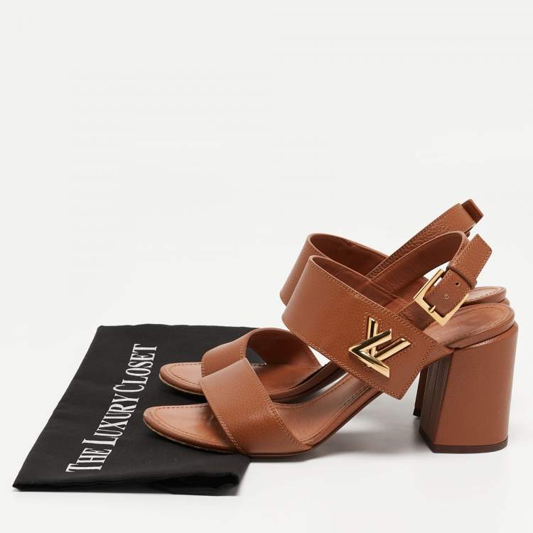 Pre Owned Louis Vuitton Brown Leather Horizon Slingback Sandals Size 40