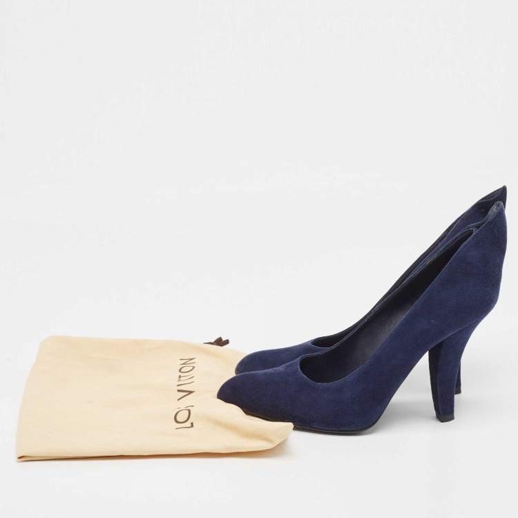 Pre Owned Louis Vuitton Navy Blue Suede Pointed Toe Pumps Size 37