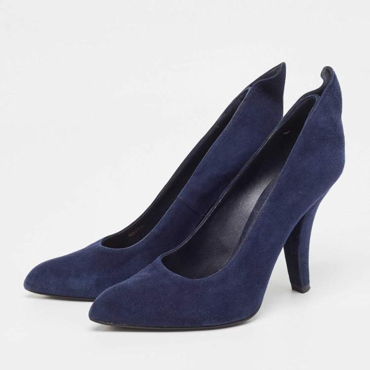 Pre Owned Louis Vuitton Navy Blue Suede Pointed Toe Pumps Size 37