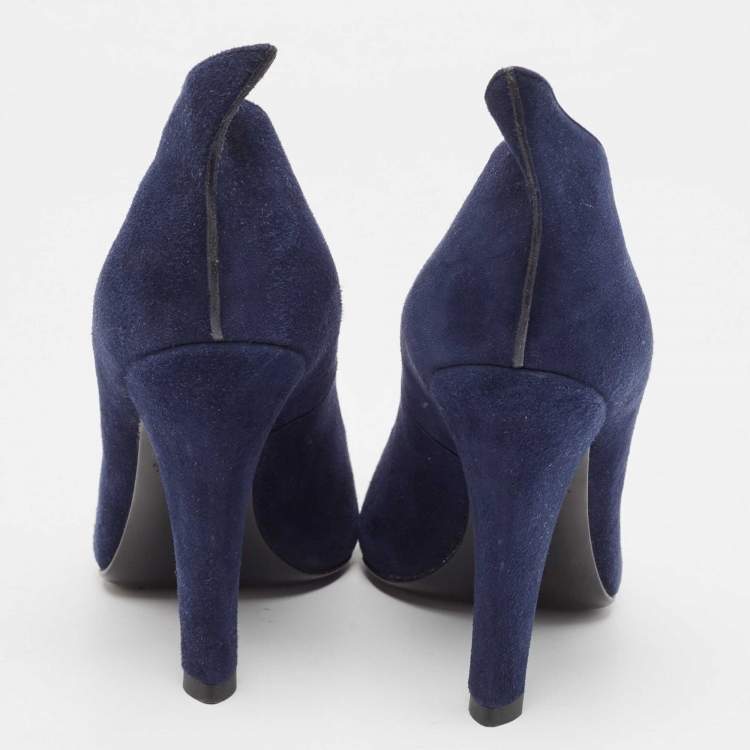 Pre Owned Louis Vuitton Navy Blue Suede Pointed Toe Pumps Size 37