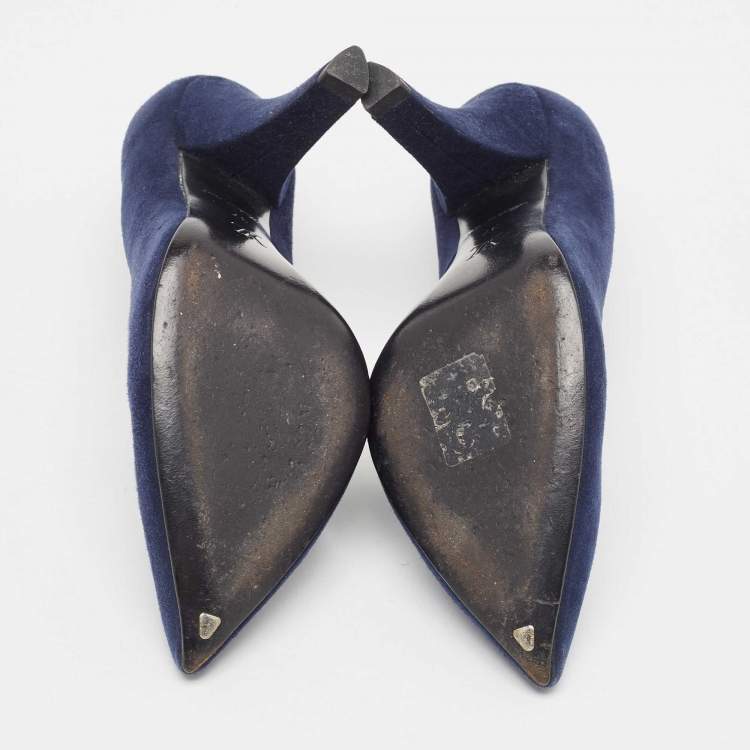 Pre Owned Louis Vuitton Navy Blue Suede Pointed Toe Pumps Size 37
