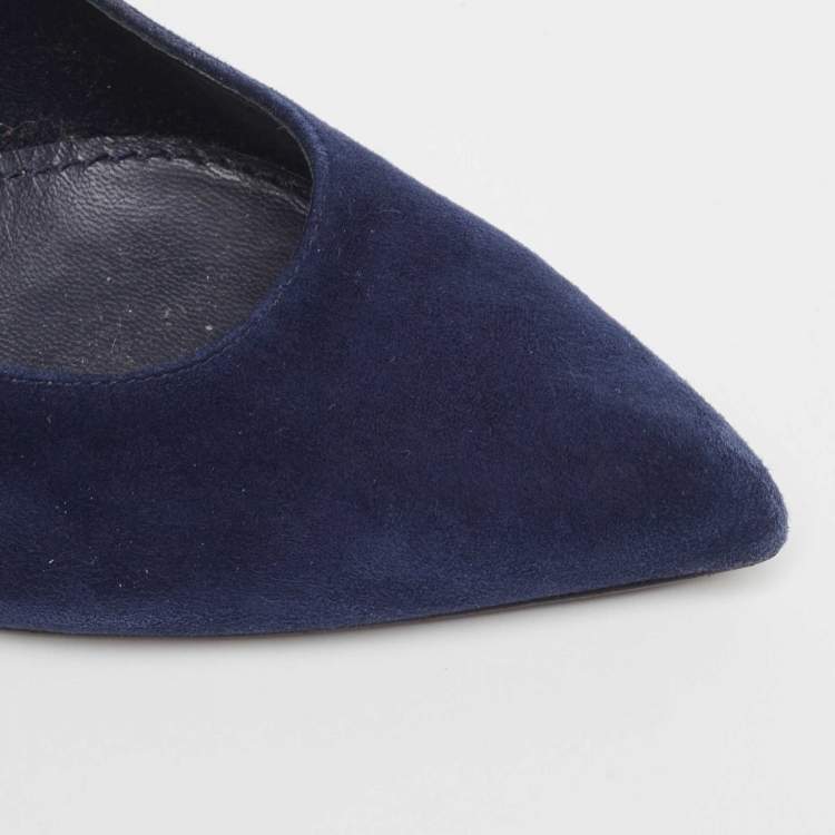 Pre Owned Louis Vuitton Navy Blue Suede Pointed Toe Pumps Size 37