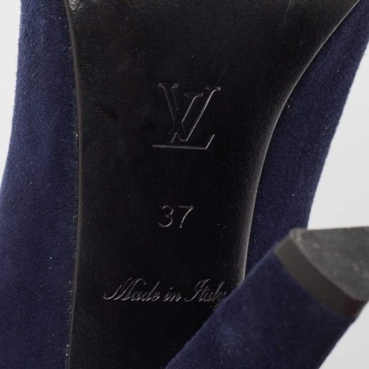Pre Owned Louis Vuitton Navy Blue Suede Pointed Toe Pumps Size 37