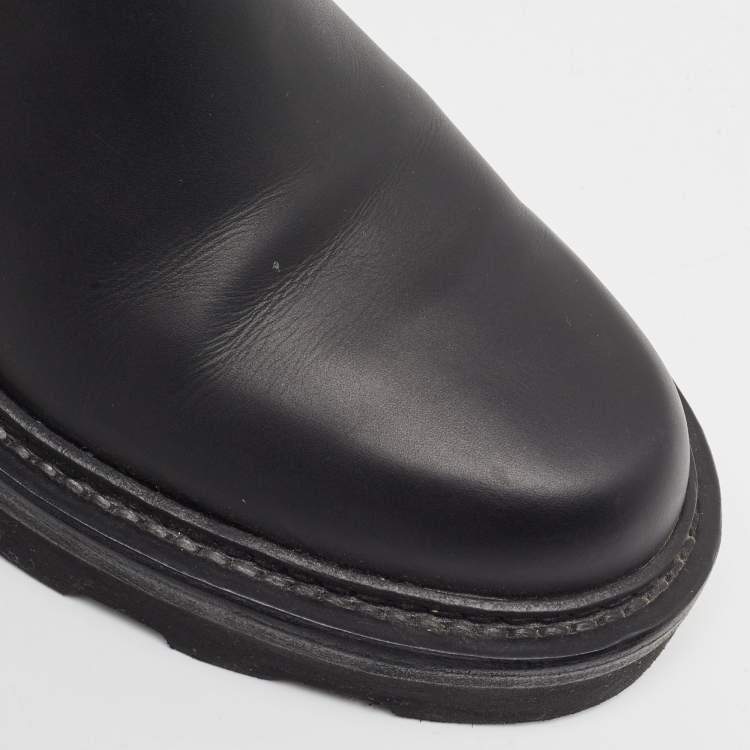Pre Owned Louis Vuitton Black Leather and Monogram Canvas Chelsea Boots Size 37