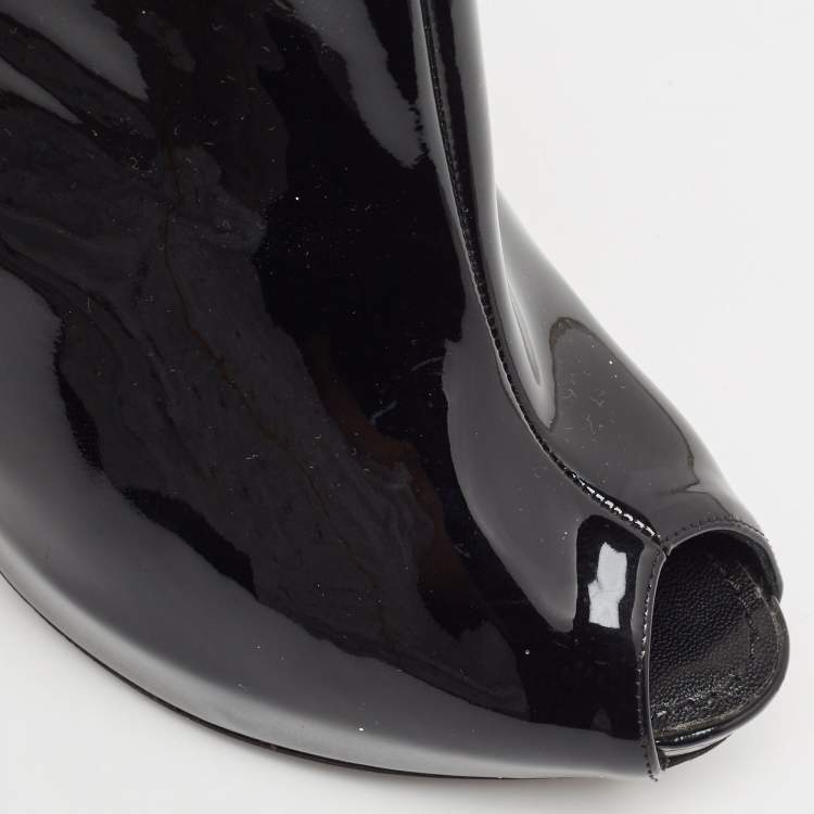 Pre Owned Louis Vuitton Black Patent Leather Peep Toe Ankle Booties Size 38.5