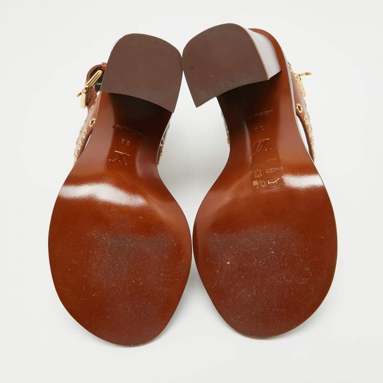 Pre Owned Louis Vuitton Brown Leather and Monogram Canvas Passenger Sandals Size 38