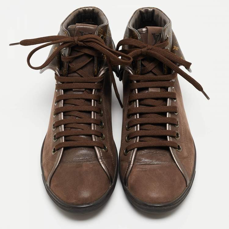 Pre Owned Louis Vuitton Brown Monogram Canvas and  Leather Brea Sneakers Size 38.5
