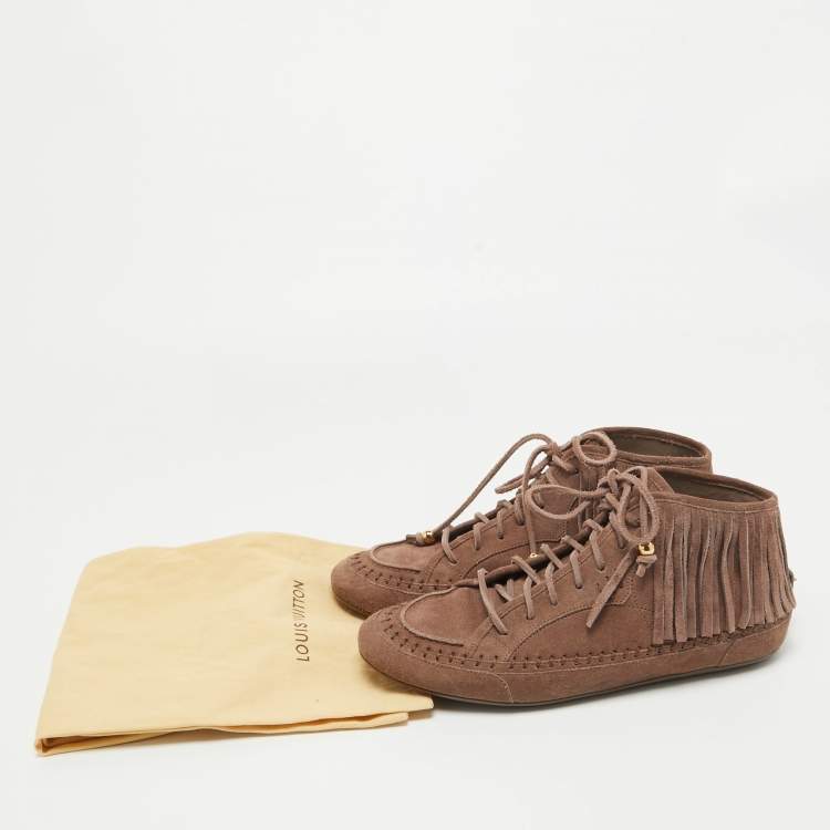 Pre Owned Louis Vuitton Brown Suede Fringe Details High Sneakers Size 39