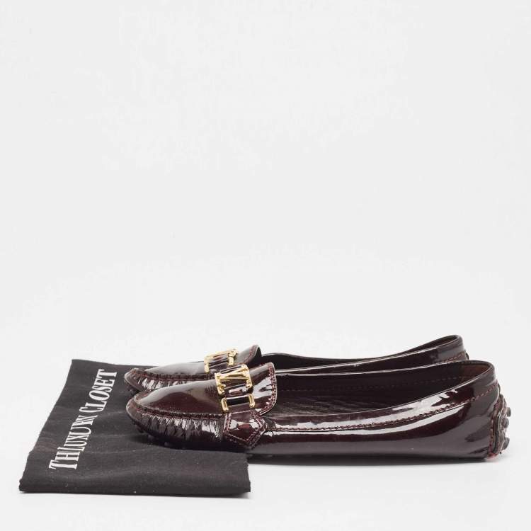 Pre Owned Louis Vuitton Burgundy Patent Leather Oxford Loafers Size 39