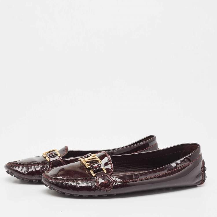 Pre Owned Louis Vuitton Burgundy Patent Leather Oxford Loafers Size 39