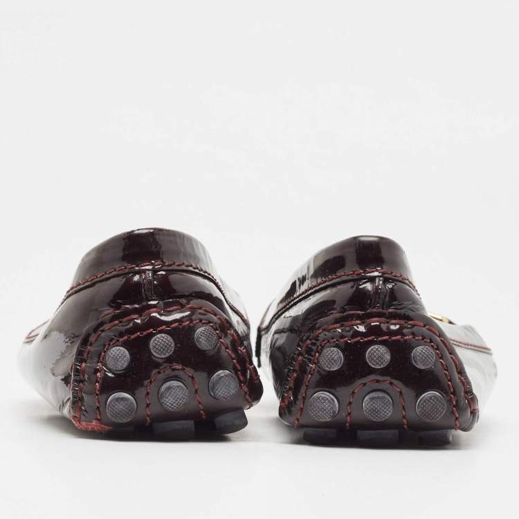 Pre Owned Louis Vuitton Burgundy Patent Leather Oxford Loafers Size 39